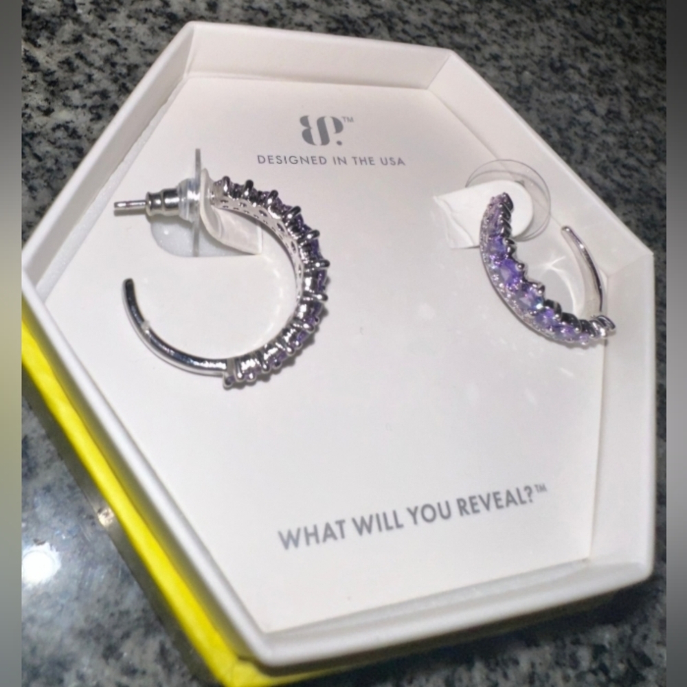 Bomb Party Lavender Quartz on Rhodium Hoop Earrings